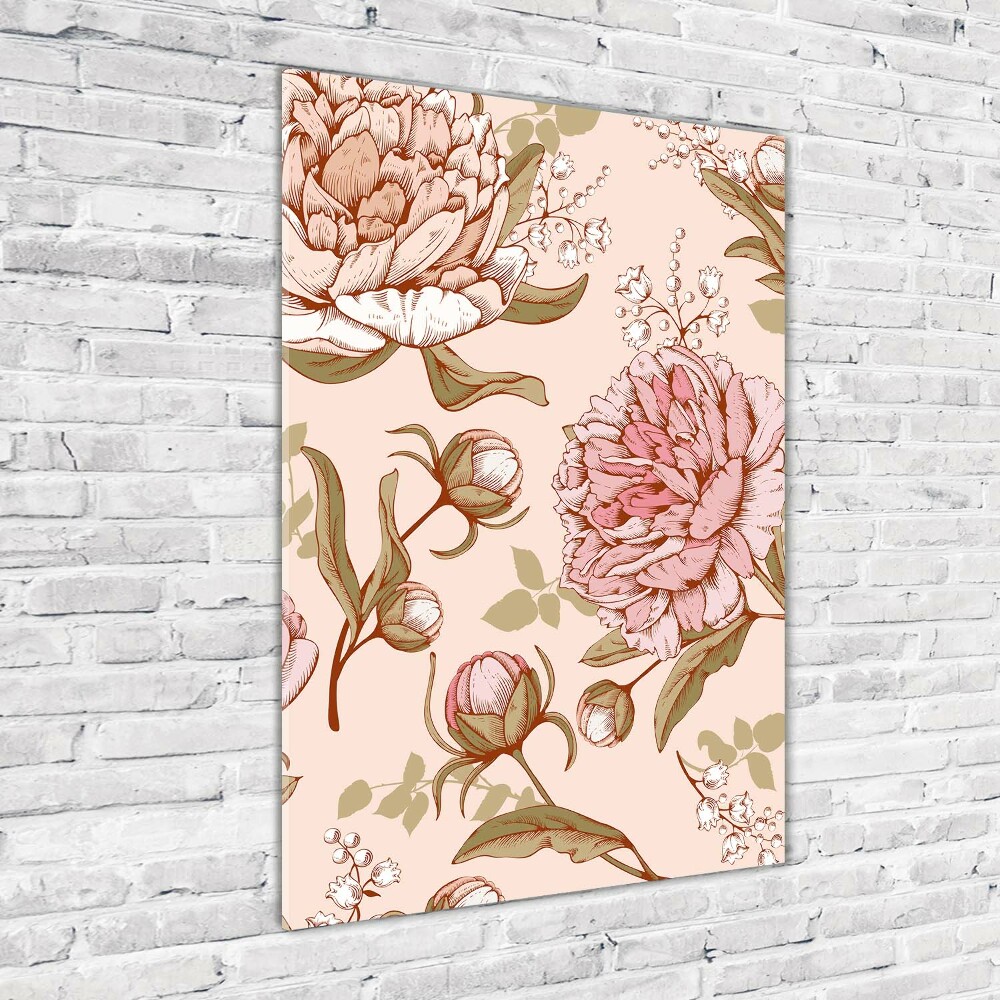 Wall art on glass Peonies