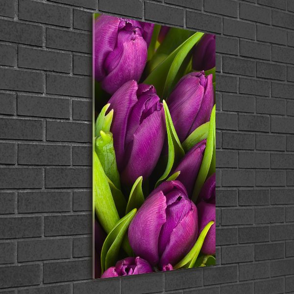 Printed glass wall art Violet tulips