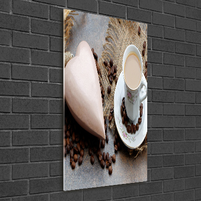 Glass picture wall art Coffee and heart