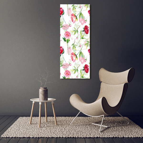 Wall art on glass Roses and peonies