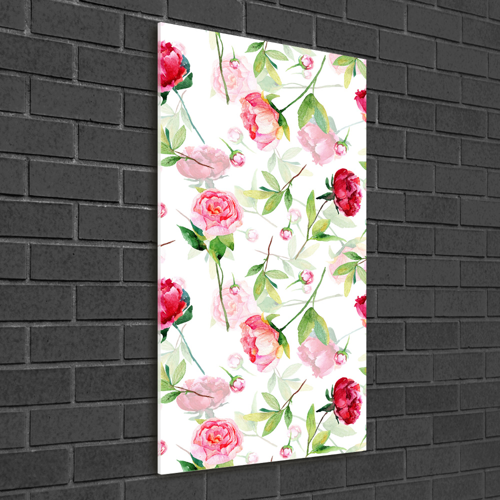 Wall art on glass Roses and peonies