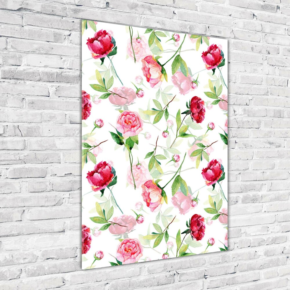 Wall art on glass Roses and peonies