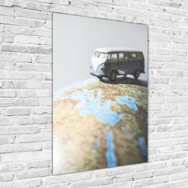 Glass picture wall art Van on the globe