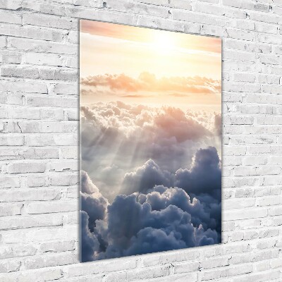 Glass wall art Flight over the clouds