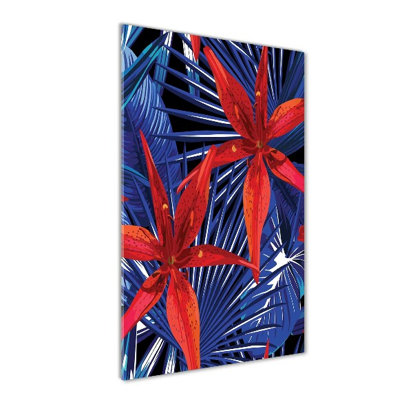 Glass wall art Tropical flowers