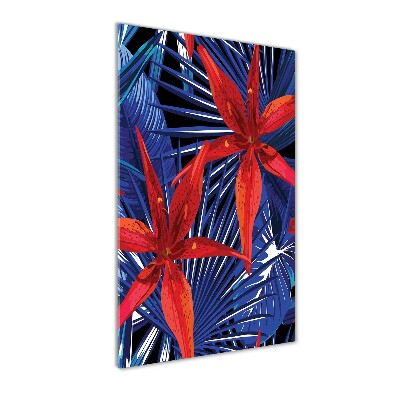 Glass wall art Tropical flowers