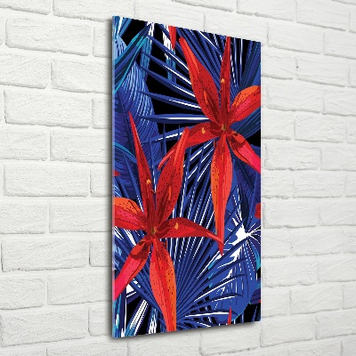 Glass wall art Tropical flowers