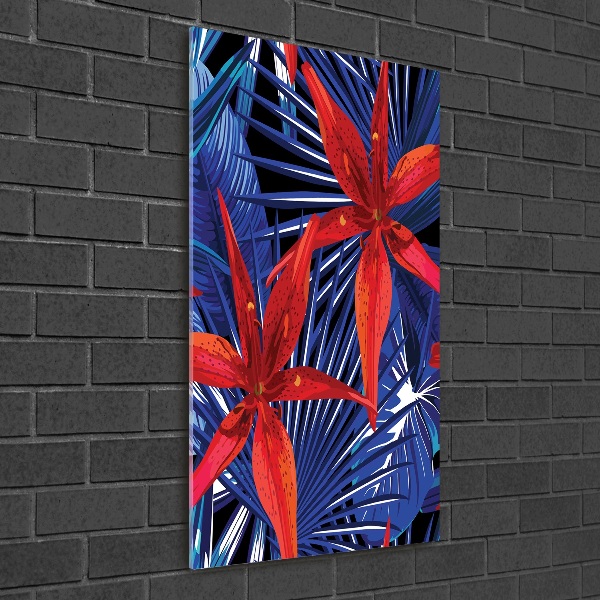 Glass wall art Tropical flowers