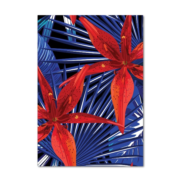 Glass wall art Tropical flowers