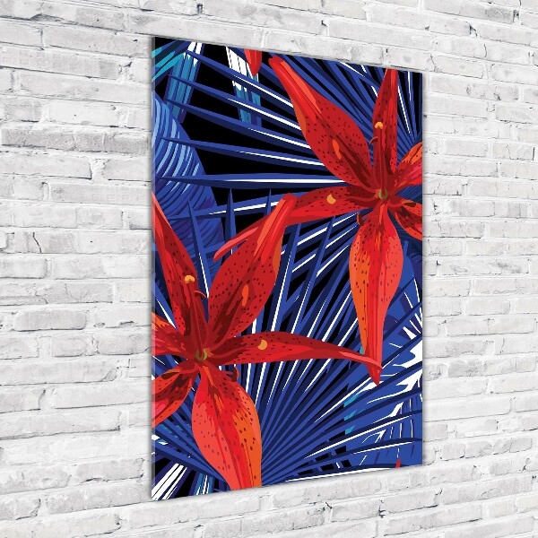 Glass wall art Tropical flowers