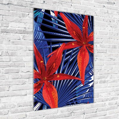 Glass wall art Tropical flowers