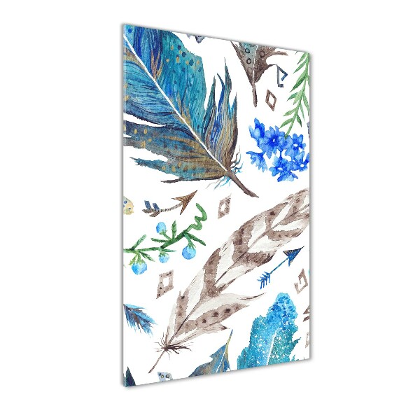 Printed glass wall art Feathers and flowers