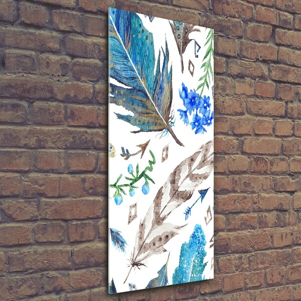 Printed glass wall art Feathers and flowers