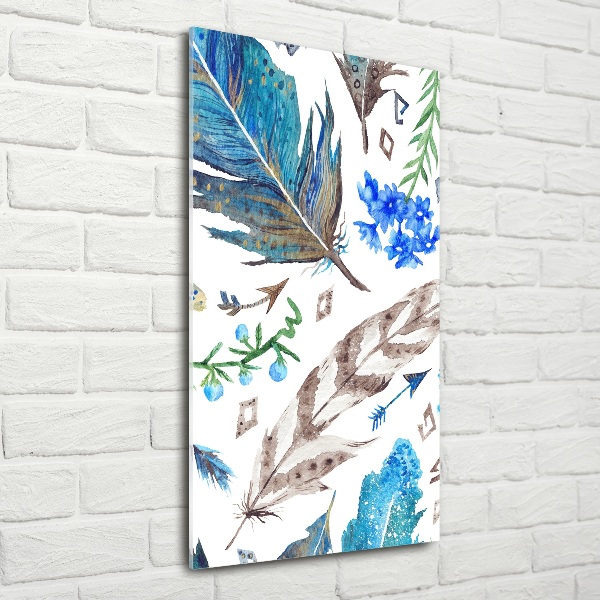 Printed glass wall art Feathers and flowers