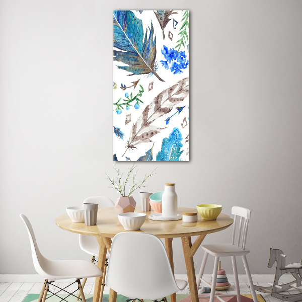 Printed glass wall art Feathers and flowers