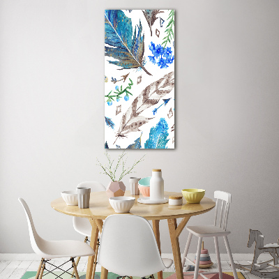 Printed glass wall art Feathers and flowers