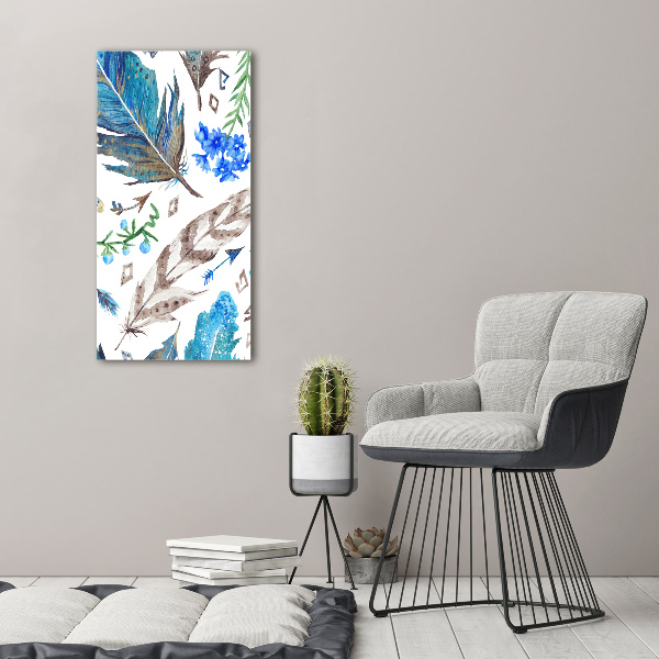 Printed glass wall art Feathers and flowers