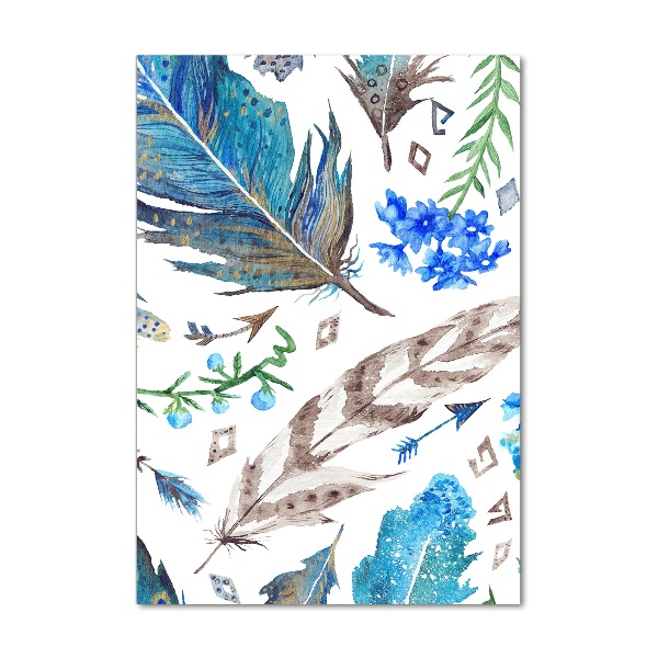 Printed glass wall art Feathers and flowers