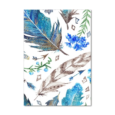 Printed glass wall art Feathers and flowers