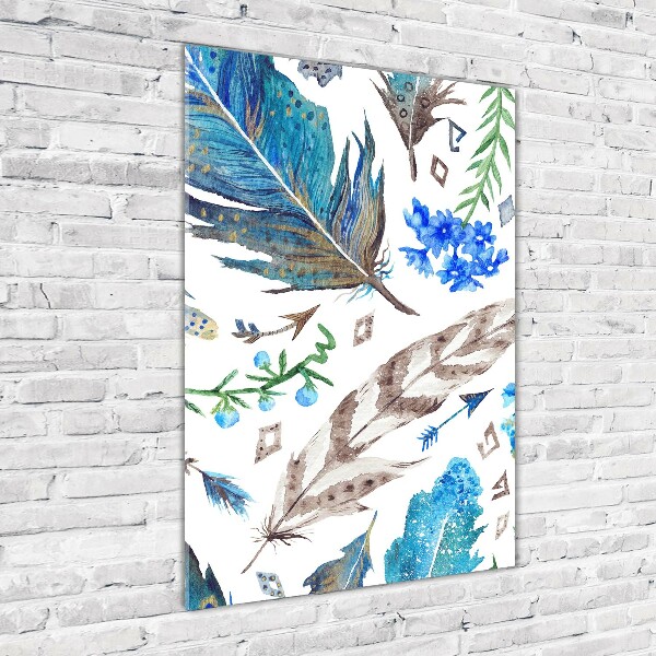 Printed glass wall art Feathers and flowers