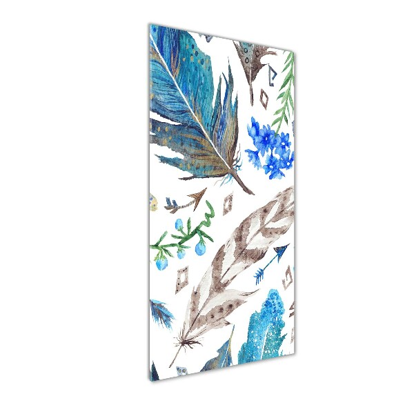 Printed glass wall art Feathers and flowers