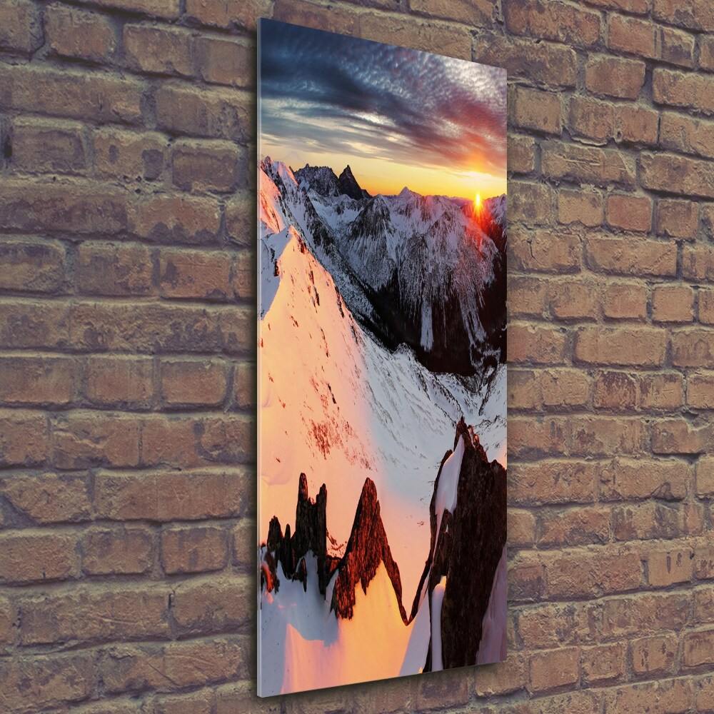 Glass wall art Mountains in winter