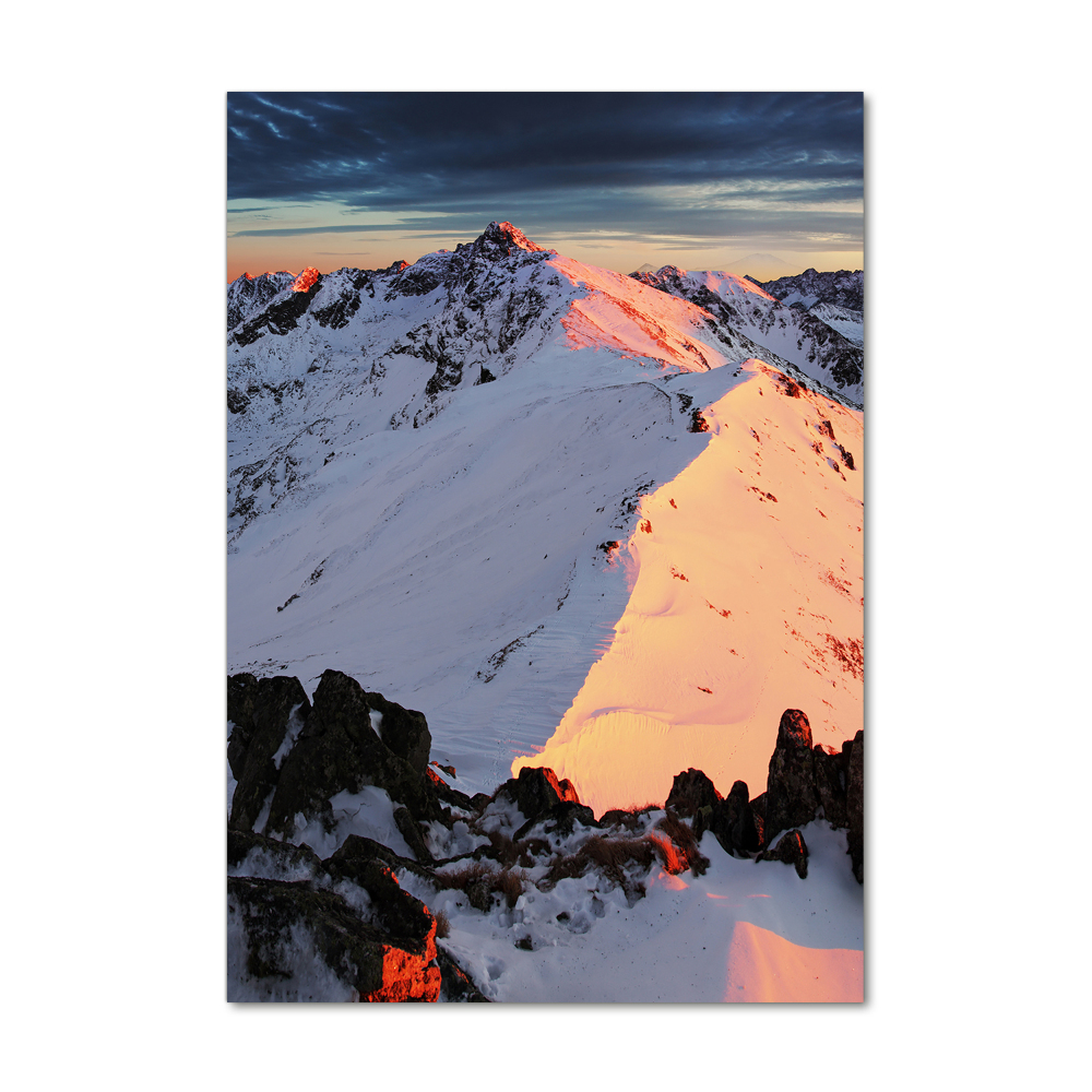 Glass wall art Mountains in winter