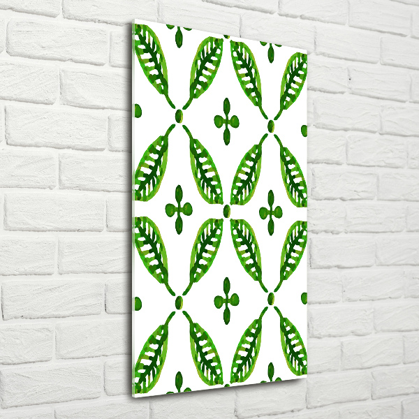 Wall art on glass Green leaves