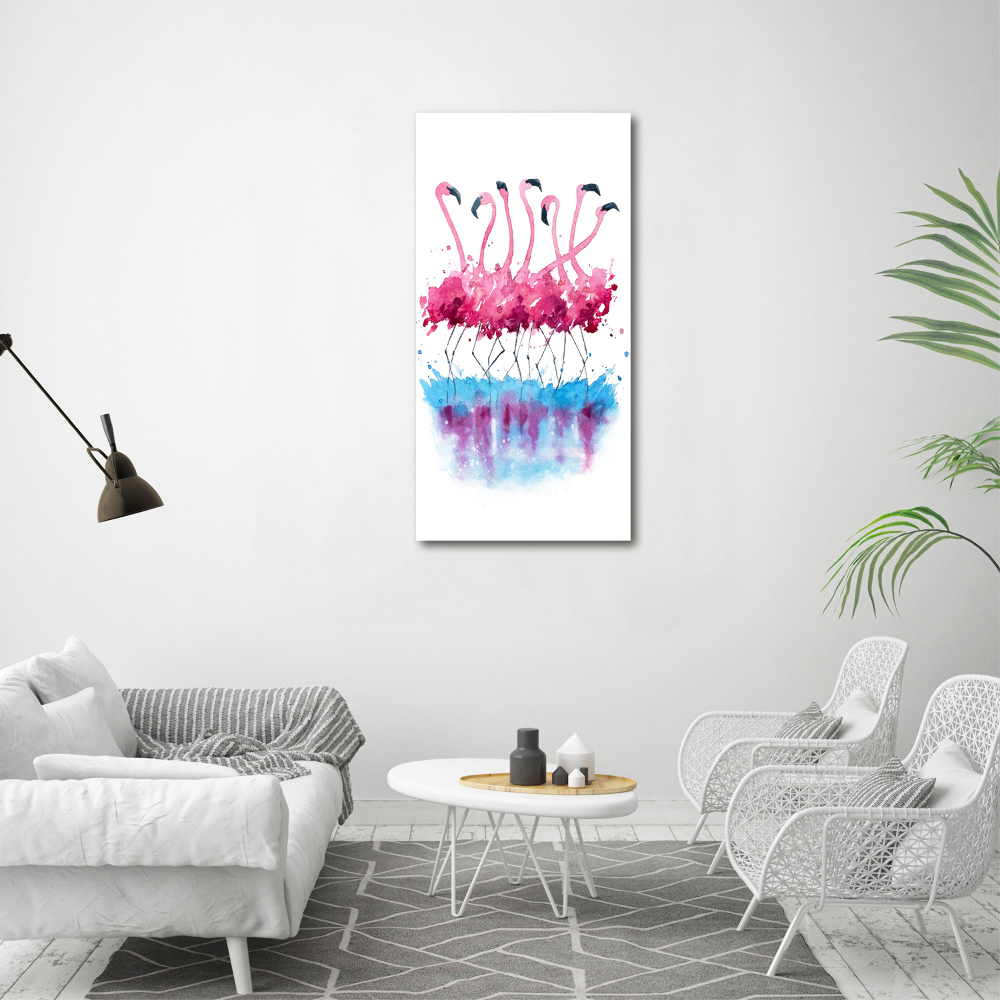 Printed glass wall art Flamingos