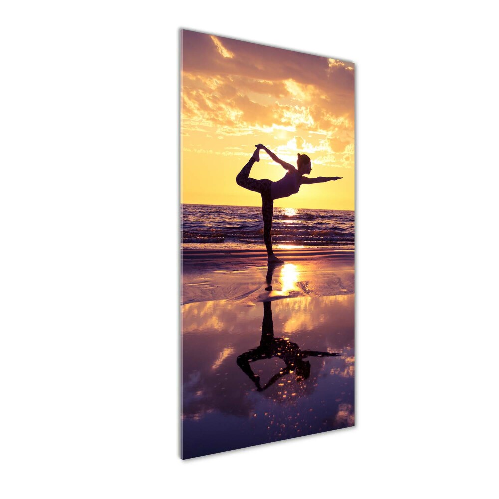 Glass art picture Yoga on the beach