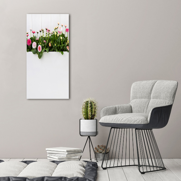 Glass wall art Pink daisies