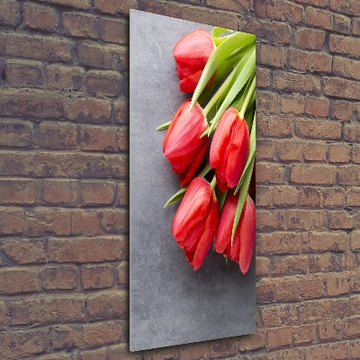 Wall art on glass Red tulips