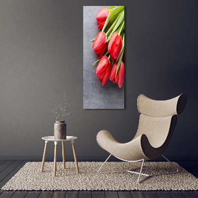 Wall art on glass Red tulips