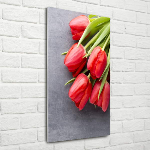 Wall art on glass Red tulips