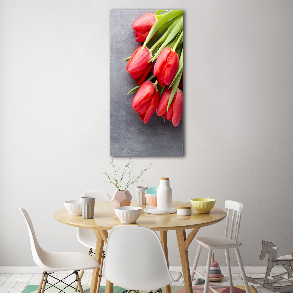 Wall art on glass Red tulips