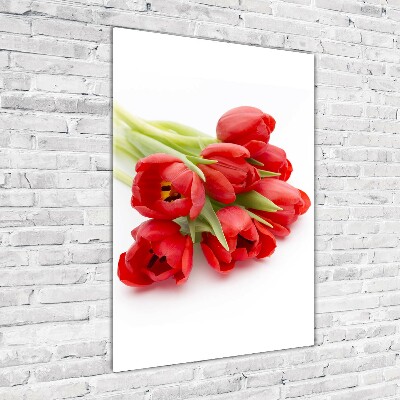 Wall art on glass Red tulips