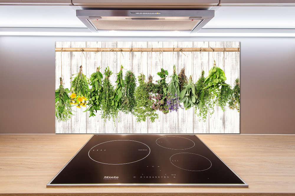 Cooker splashback Herbs on a string