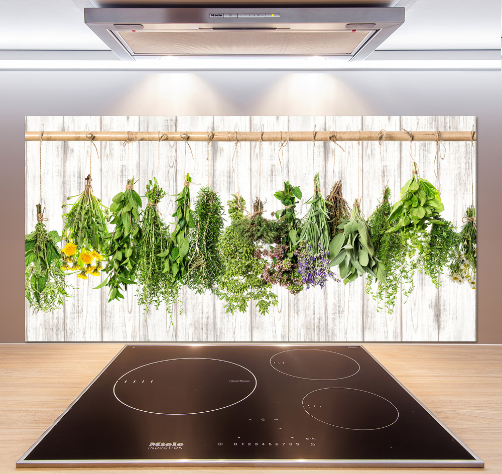 Cooker splashback Herbs on a string