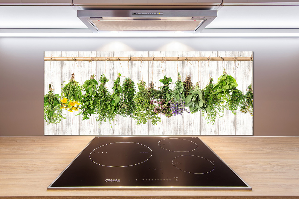 Cooker splashback Herbs on a string