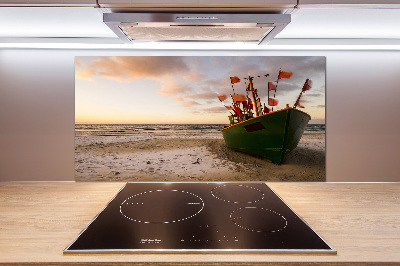 Cooker splashback Fishing boat beach