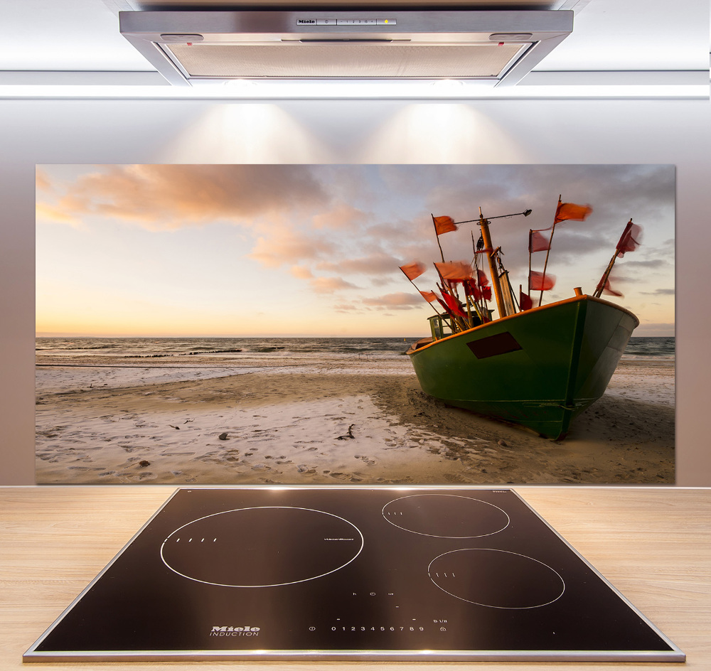 Cooker splashback Fishing boat beach