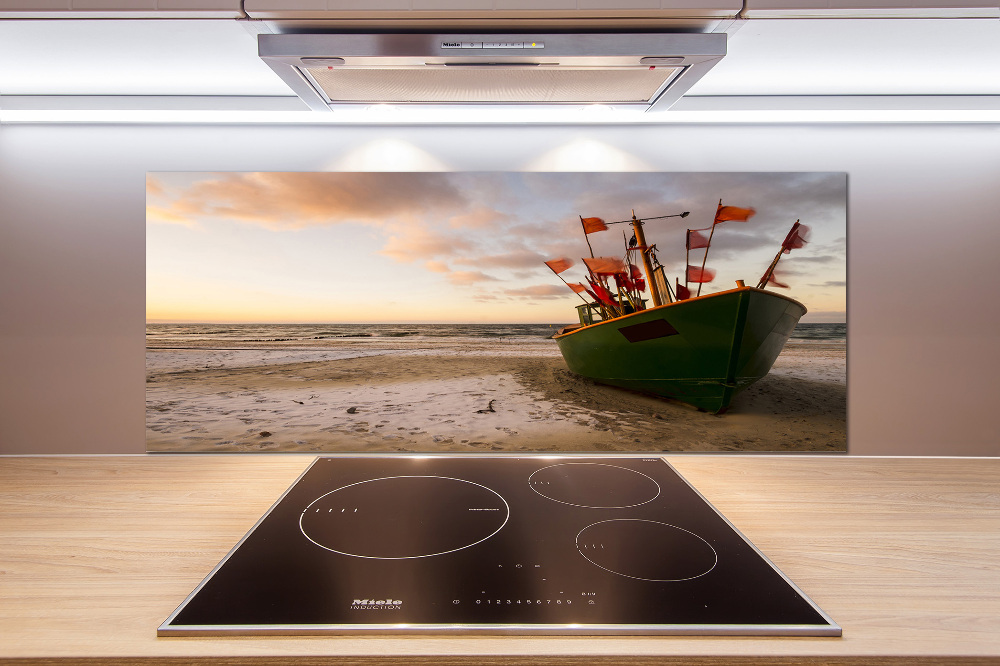 Cooker splashback Fishing boat beach