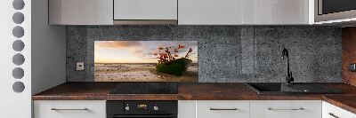 Cooker splashback Fishing boat beach