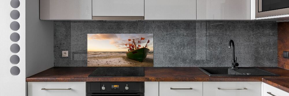 Cooker splashback Fishing boat beach