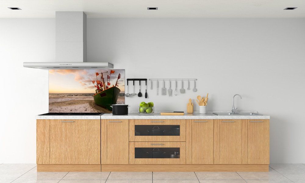 Cooker splashback Fishing boat beach