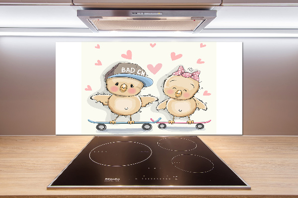 Splashback panel for kitchen Birds on skateboard