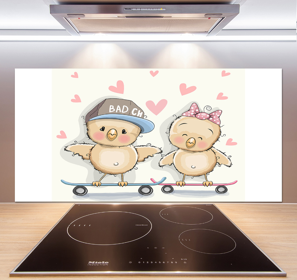 Splashback panel for kitchen Birds on skateboard