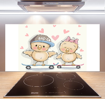 Splashback panel for kitchen Birds on skateboard