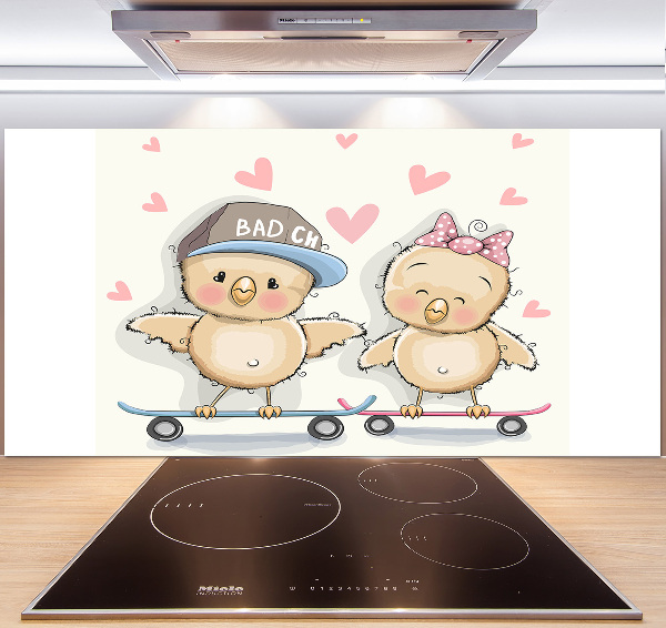 Splashback panel for kitchen Birds on skateboard