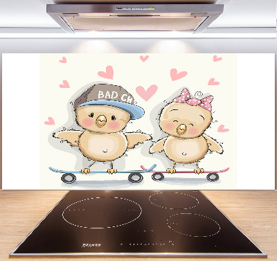 Splashback panel for kitchen Birds on skateboard